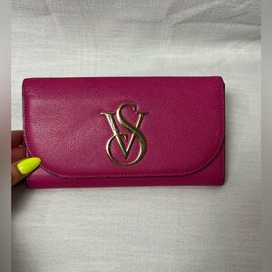 Y2K vintage Victoria's Secret Pink Clutch / Leather Long Wallet Gold Hardware